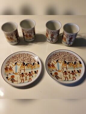 The Shafford Company Japan Vintage EGYPTIAN BANQUET 4 MUGS & 2 PLATES